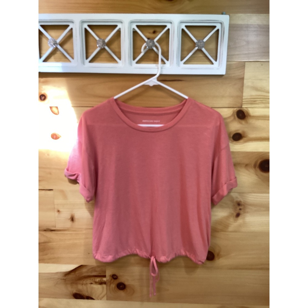 American Eagle Coral Pink Drawstring Hem Cuffed Short Sleeve T-Shirt Womens S